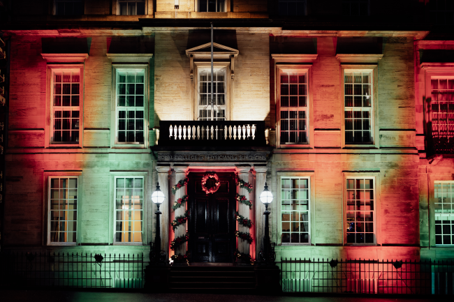 The college building at christmas time